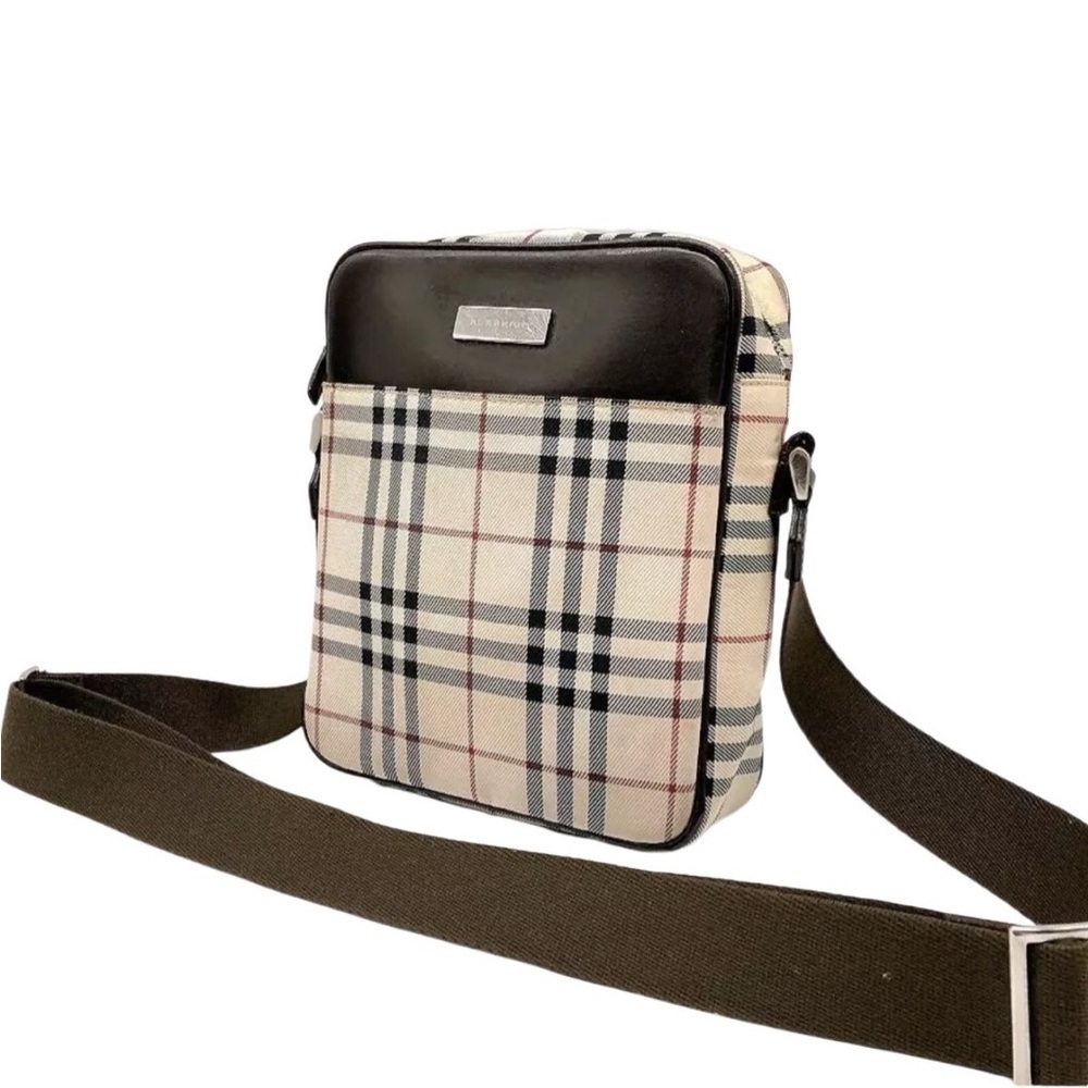 BURBERRY Nova Check Canvas Leather Crossbody Shoulder Bag